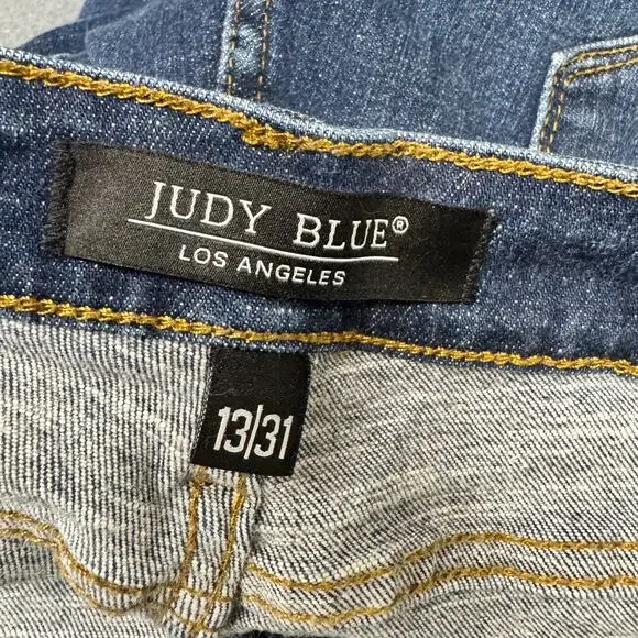 Judy Blue Jeans Womens 13 / 31 Skinny Fit Button Fly Distressed Blue Denim - Picture 4 of 9